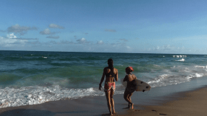 Heading towards our possibly ill-advised surf lesson. Jazz deserves a medal of honor.