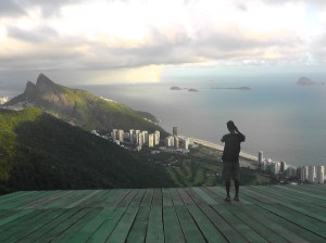 Wallace at the edge of the launching pad for the hang gliders who jump off Pedra Bonita and fly down to São Conrado beach.  AMAZING!